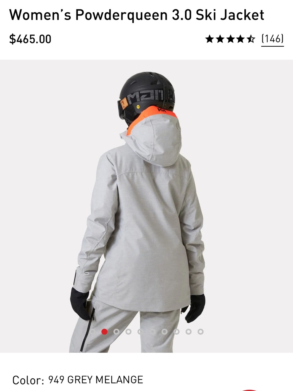 Helly Hansen Grey Melange Ski Jacket with Orange Trim - Picture 2 of 10